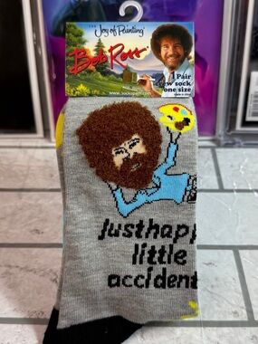 NWT Bob Ross Happy Little Accidents Crew Socks Novelty Art The Joy of Painting